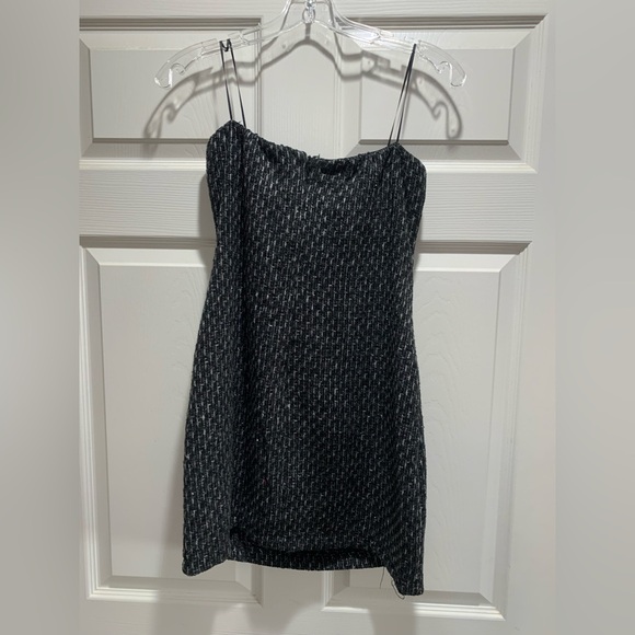 Strapless Black Textured Mini Dress - Picture 3 of 4